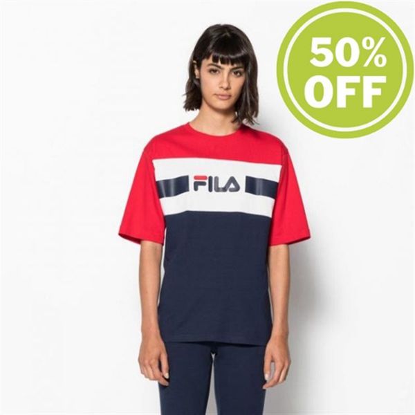 Fila Shannon With Crew Neck True Women's T-Shirts - Red/Black/White,NZ 164-63045